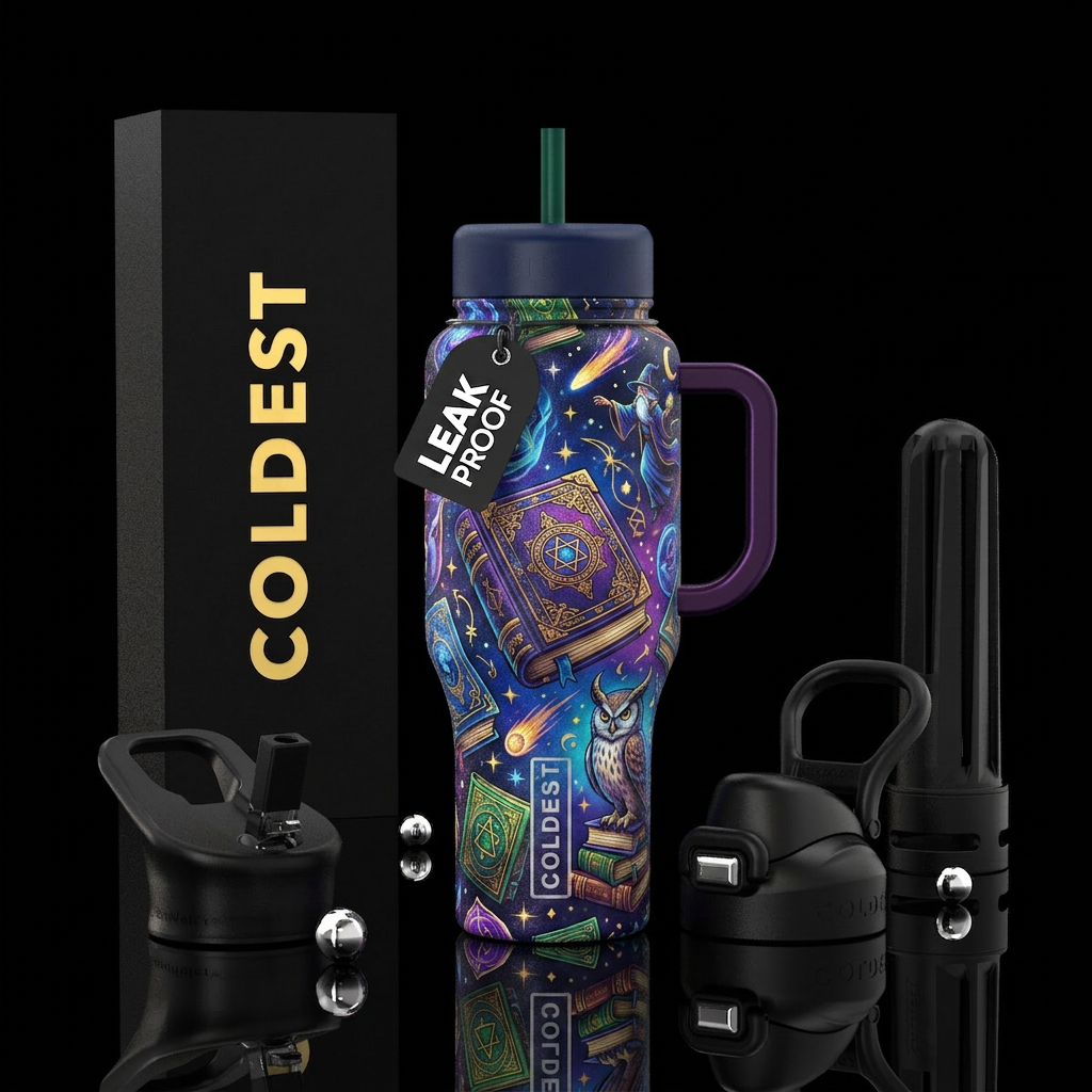 spellbinding, magic, books, wizards, owl water bottle design