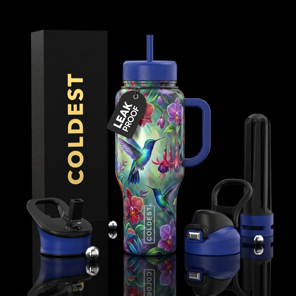 hummingbird, peaceful water bottle design