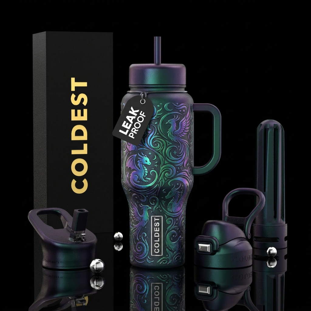 mythical, whimsical, luxurious, fantasy water bottle design