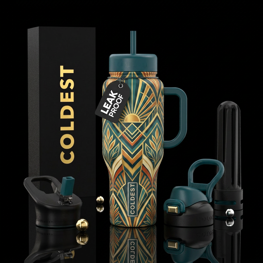 art deco era, vintage water bottle design