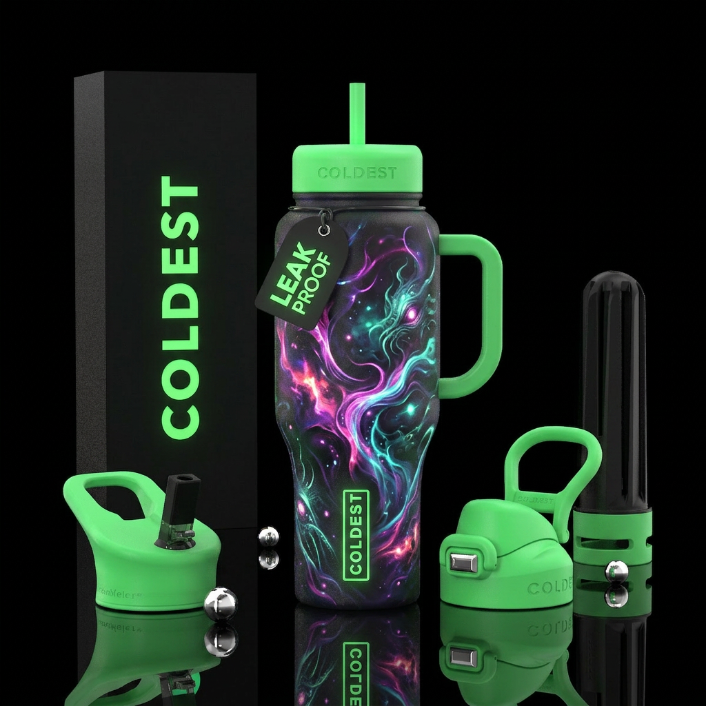 cosmic horror. glowie water bottle design