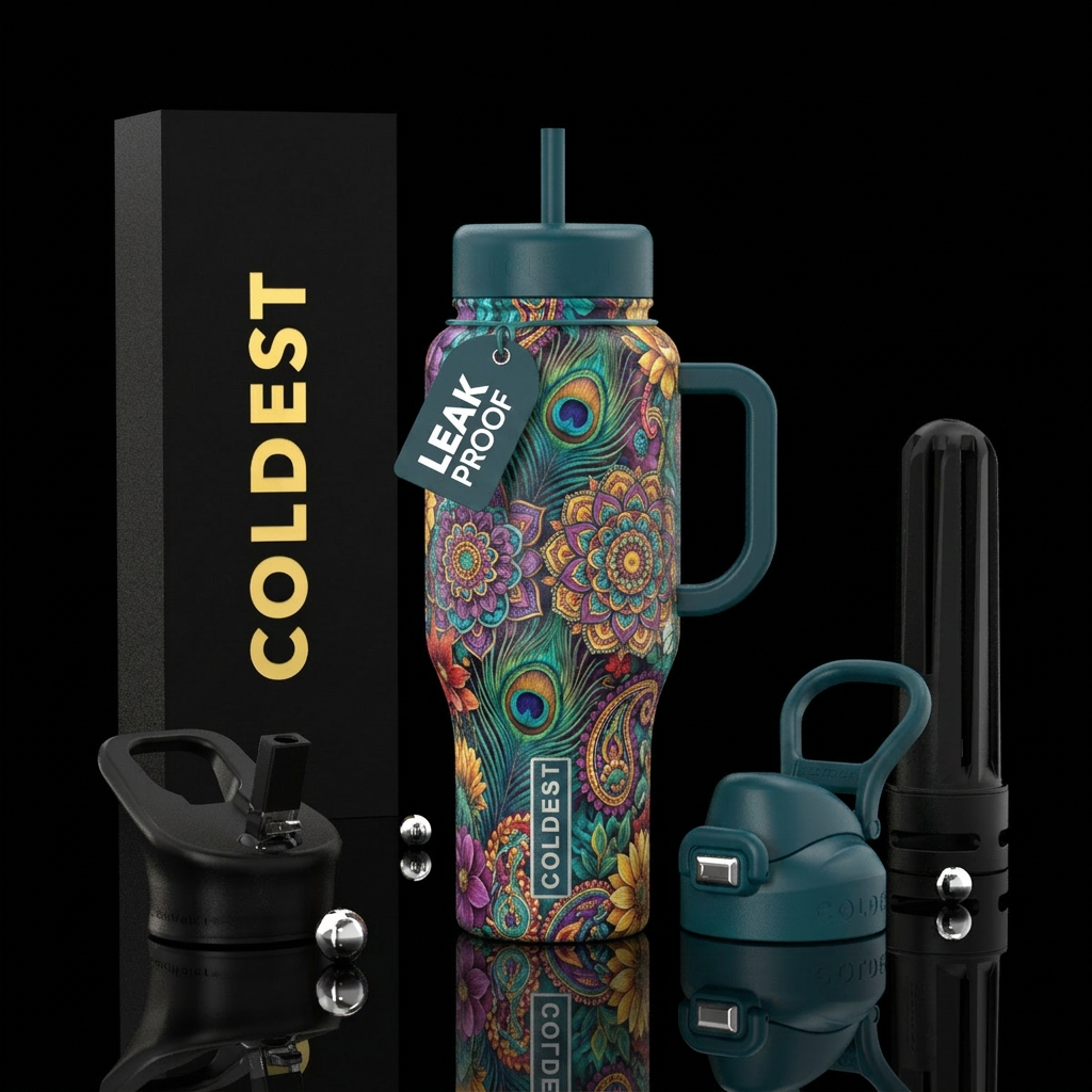 bohemian, artistic, realism water bottle design