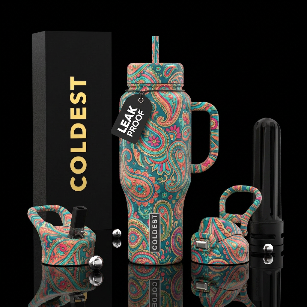 paisley, retro water bottle design