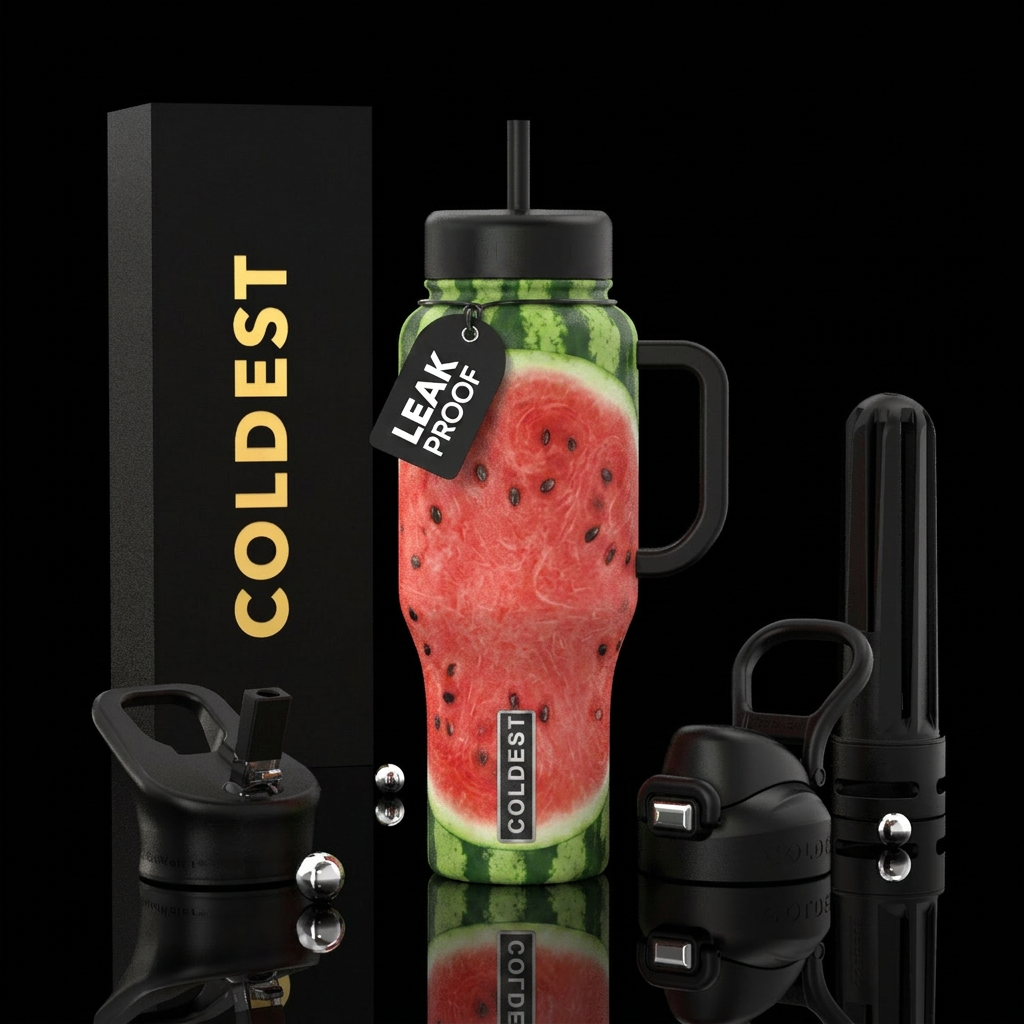 watermelon, summer. fun, colorful water bottle design