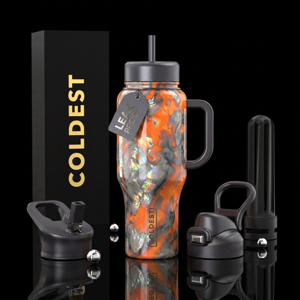 orange, smoke. opal water bottle design