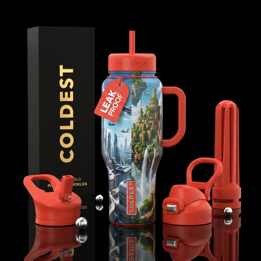 parallel worlds, vermillion water bottle design