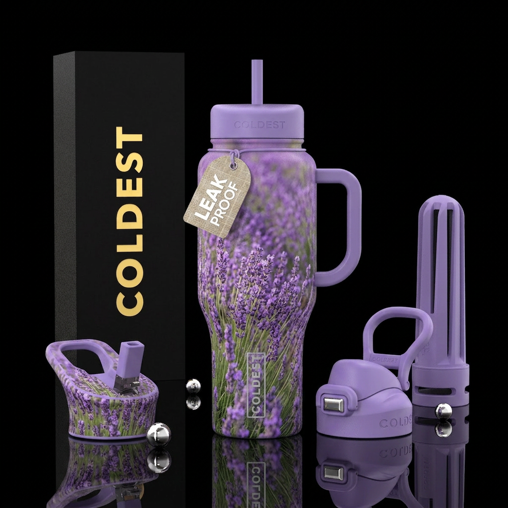 spring bloom, rustic, lavender field water bottle design
