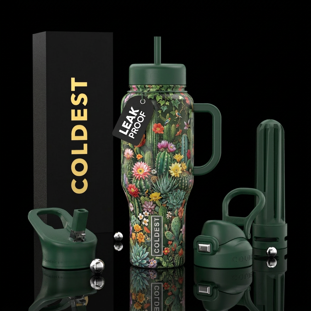 cactus, secret garden water bottle design
