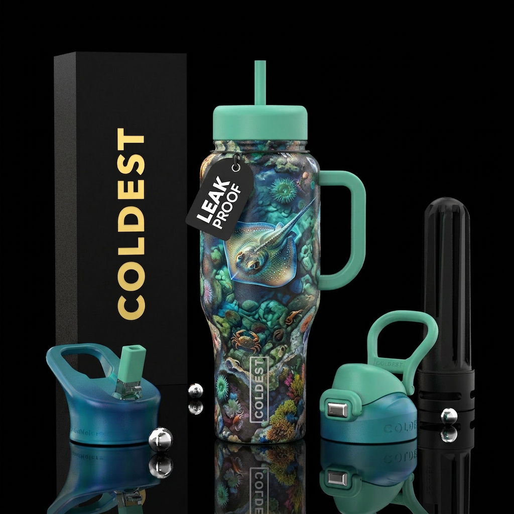 stingray, tide pools water bottle design
