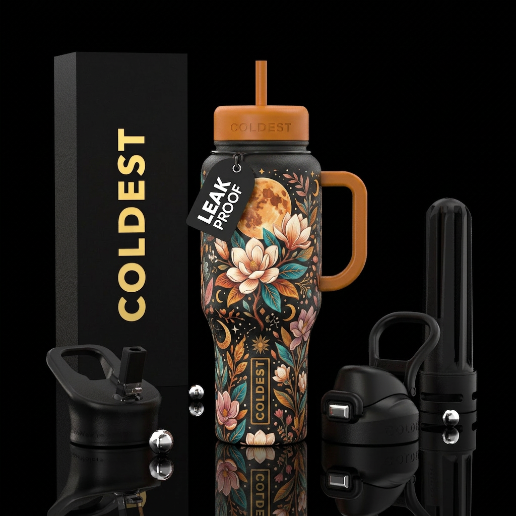 magnolia, harvest moon, bohemian water bottle design
