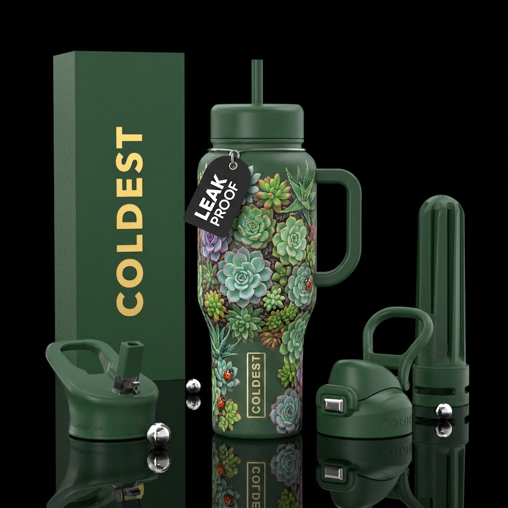 succulent, ladybug, secret garden water bottle design