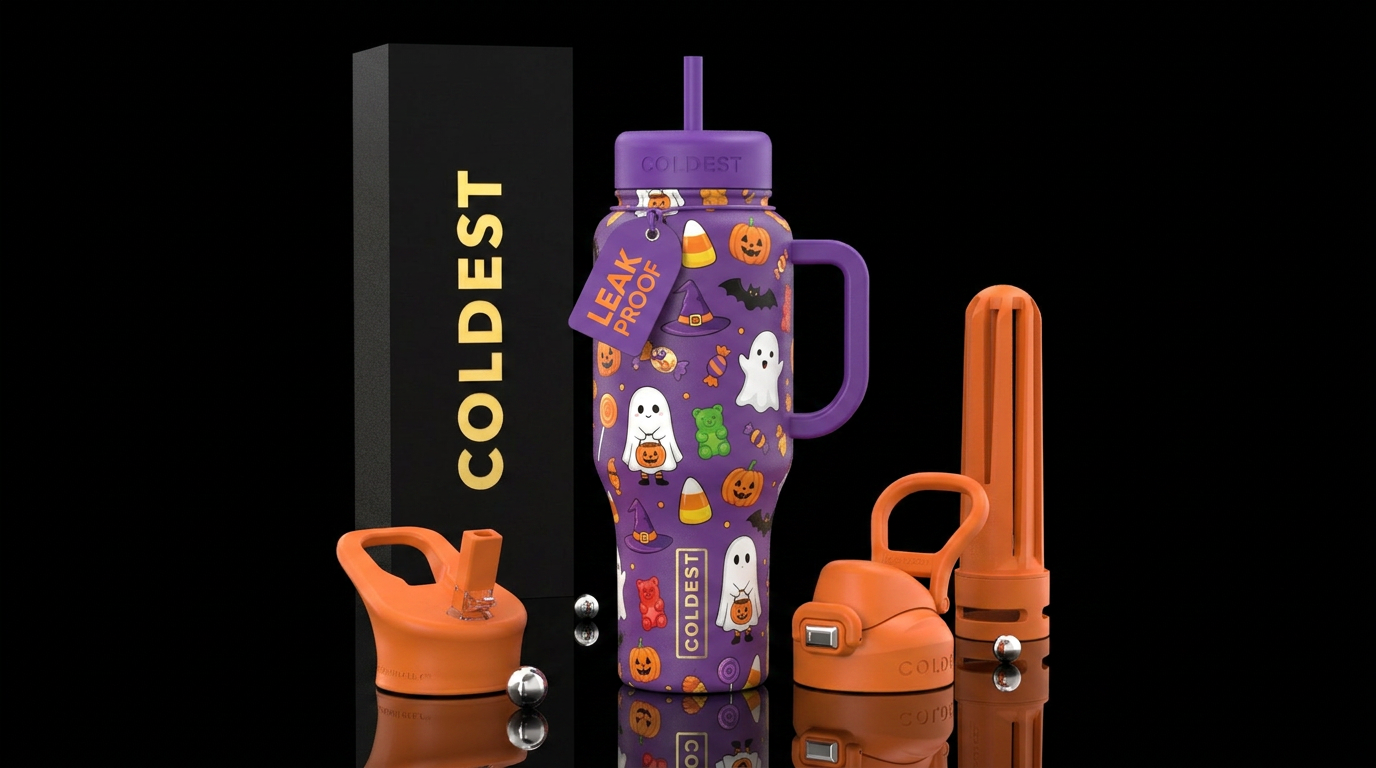 halloween, cute, candy, trick or treating water bottle design