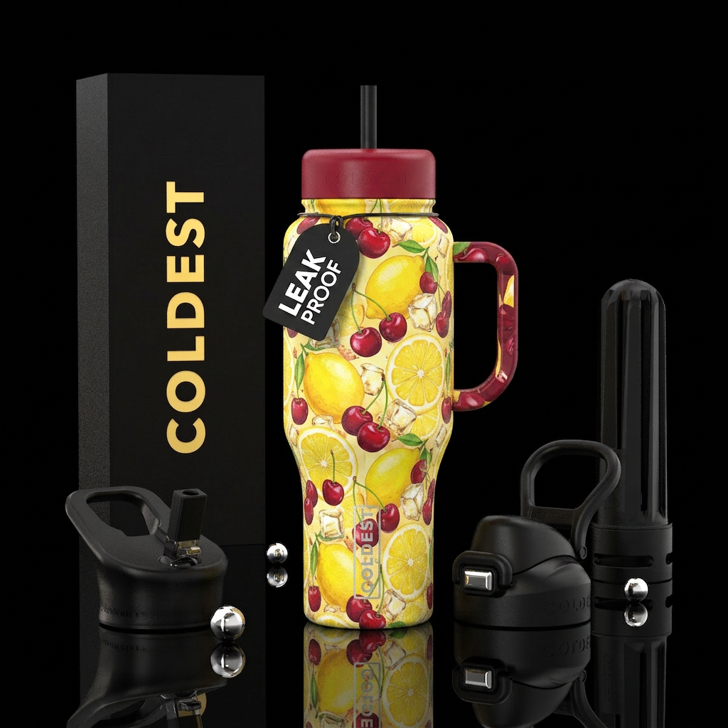 lemonade, lemons. cherries water bottle design