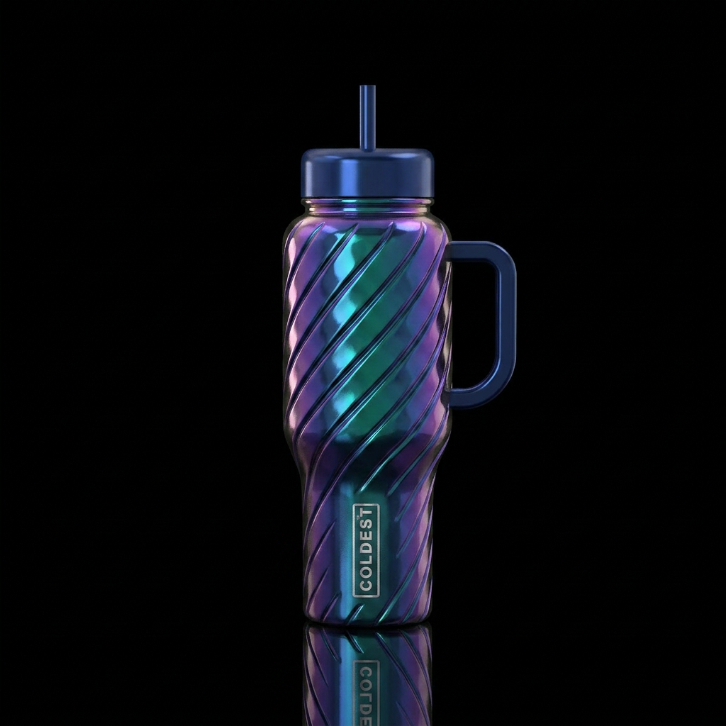spirals, luxurious, irridescent water bottle design