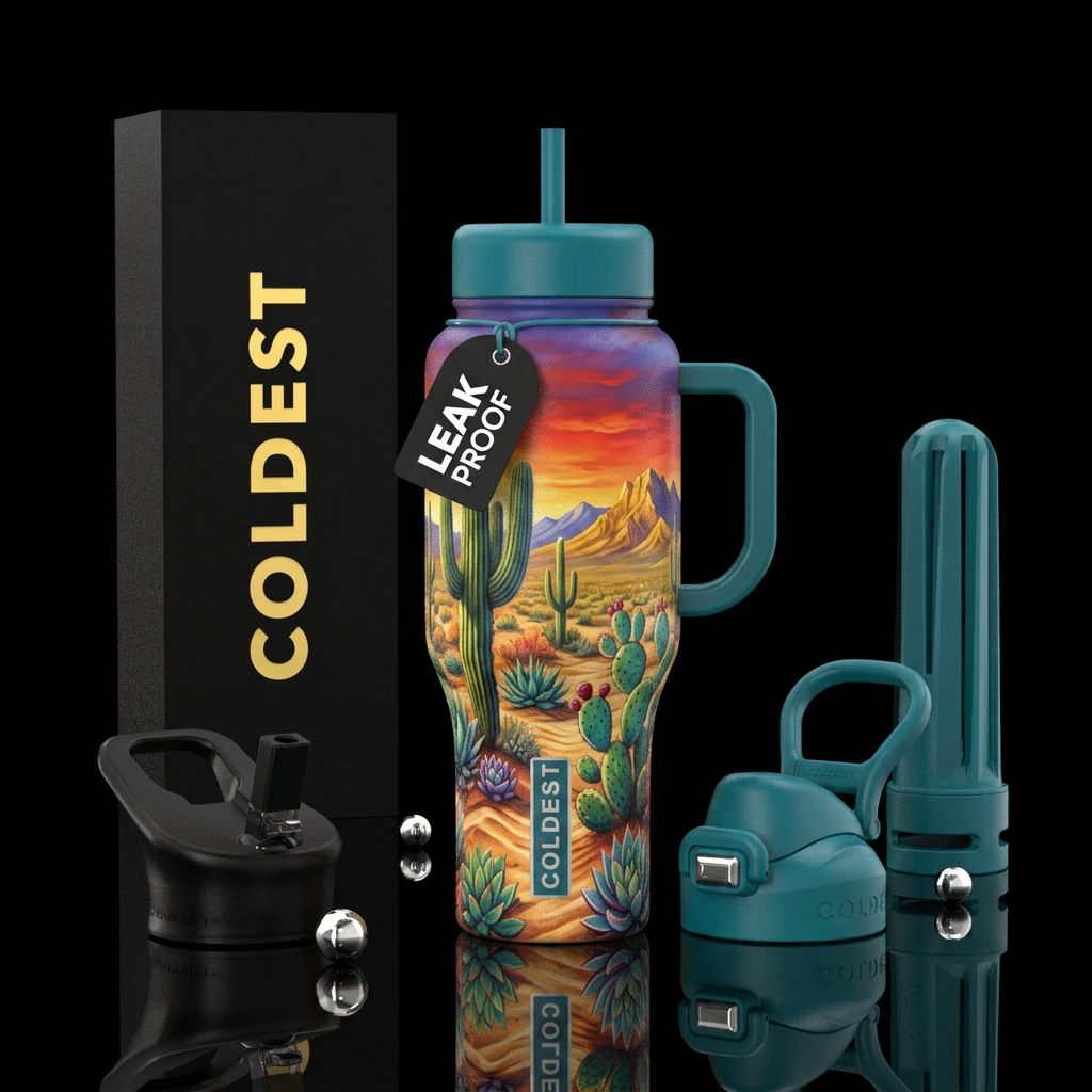 desert, cactus. colorful water bottle design