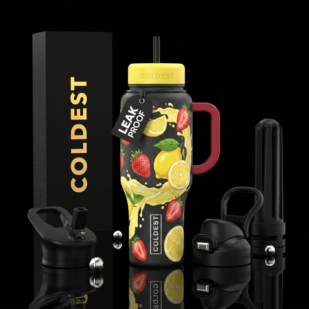 strawberry, lemonade, fruit water bottle design