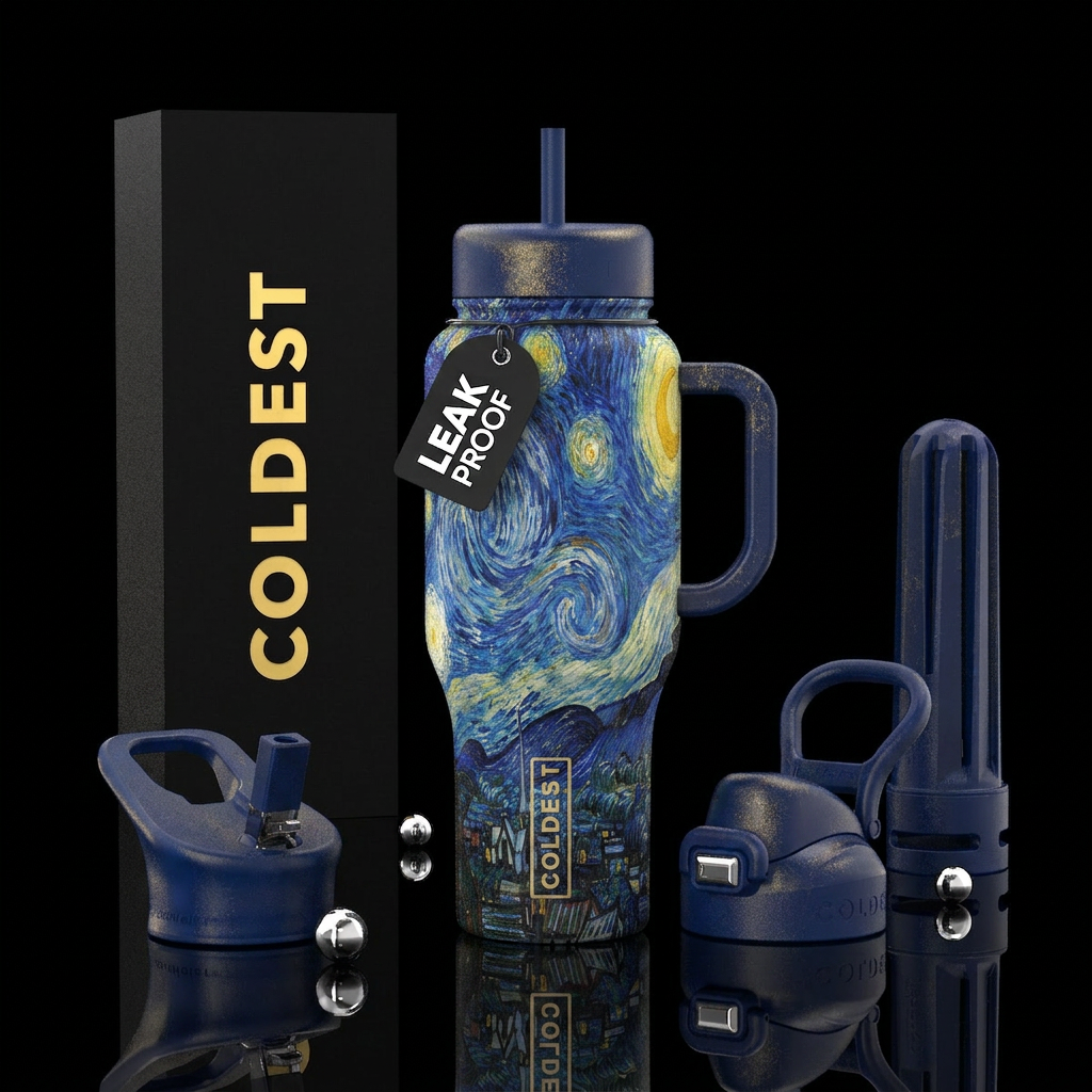 starry night, water bottle design