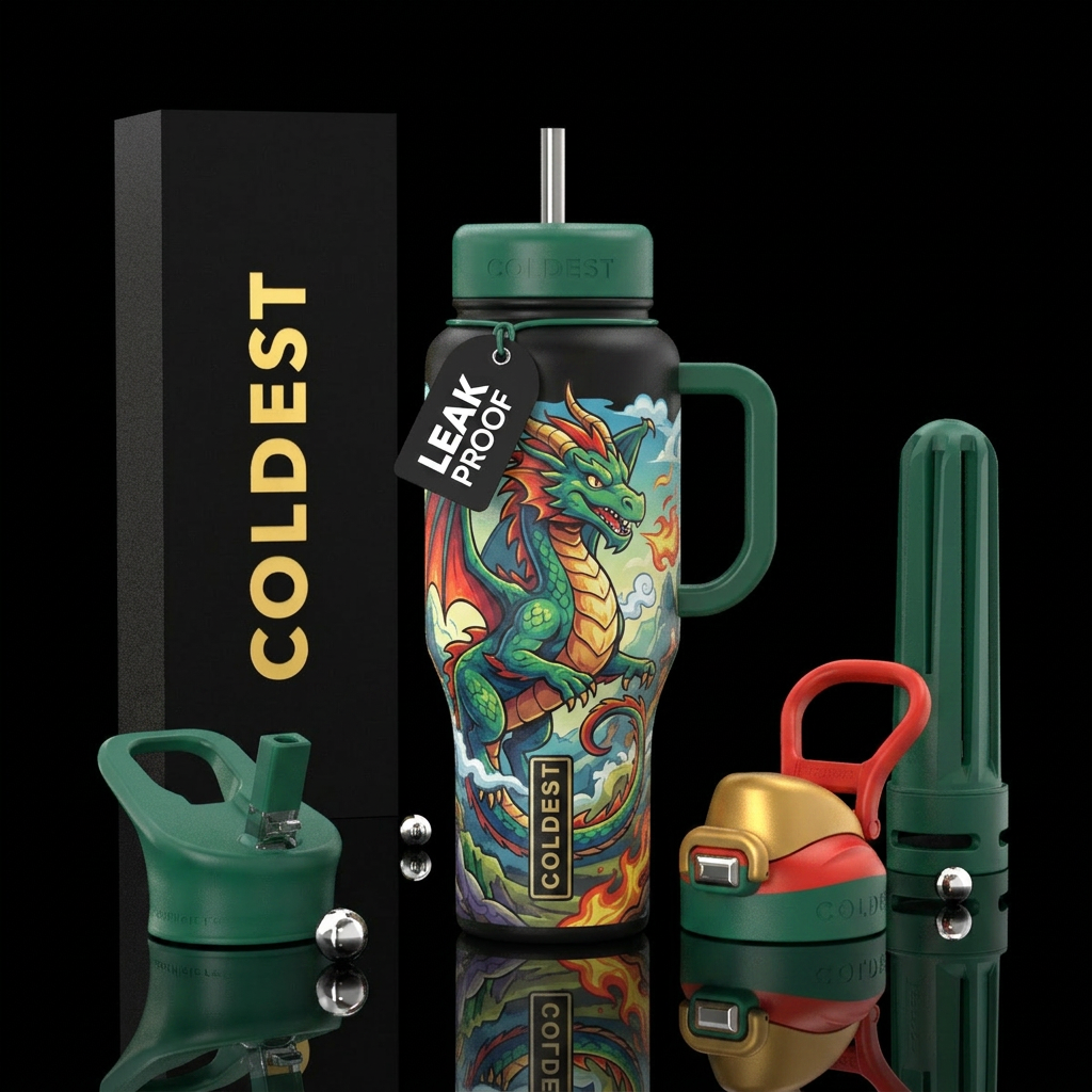 dragon, cartoon water bottle design