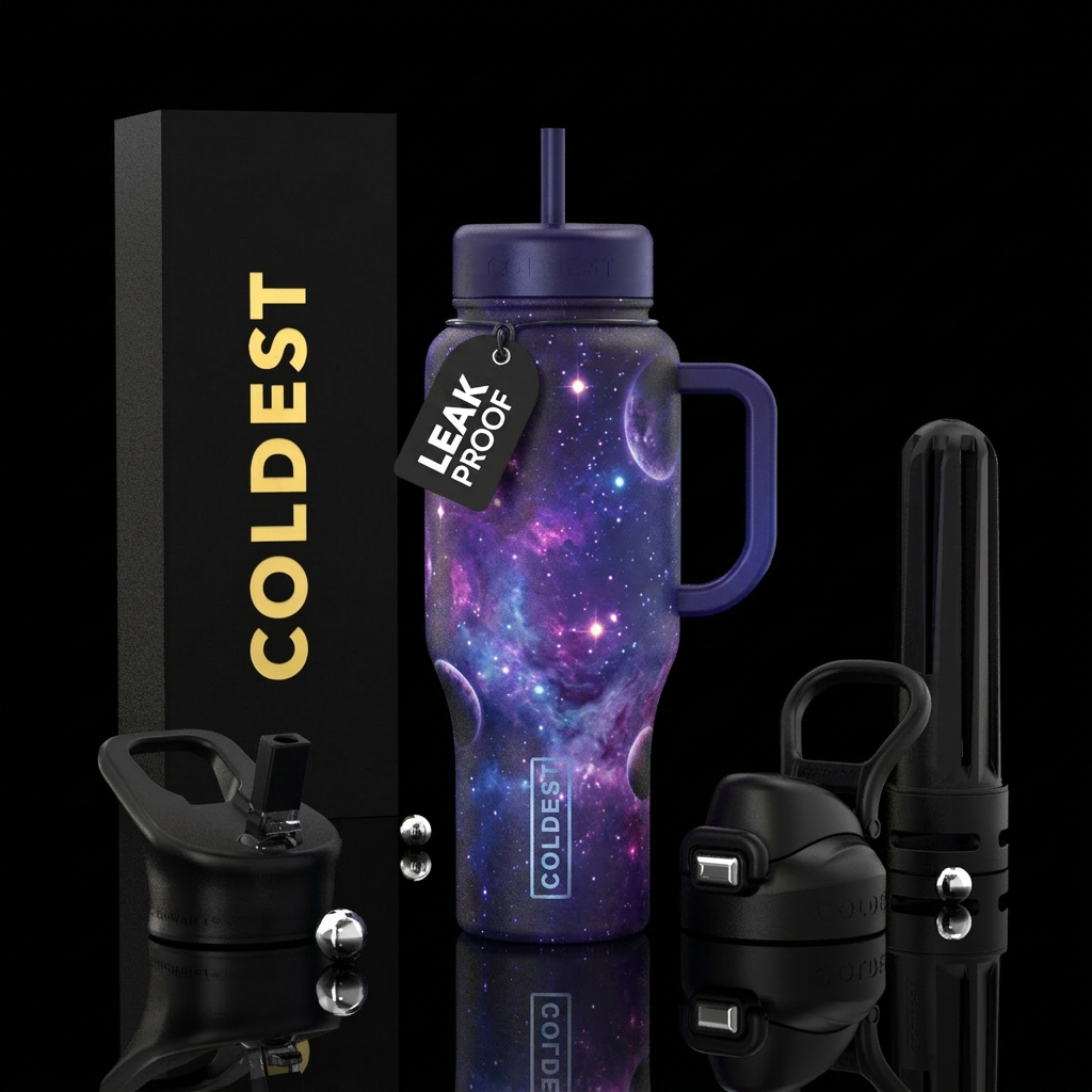 cosmos, stars, glowie, planets water bottle design
