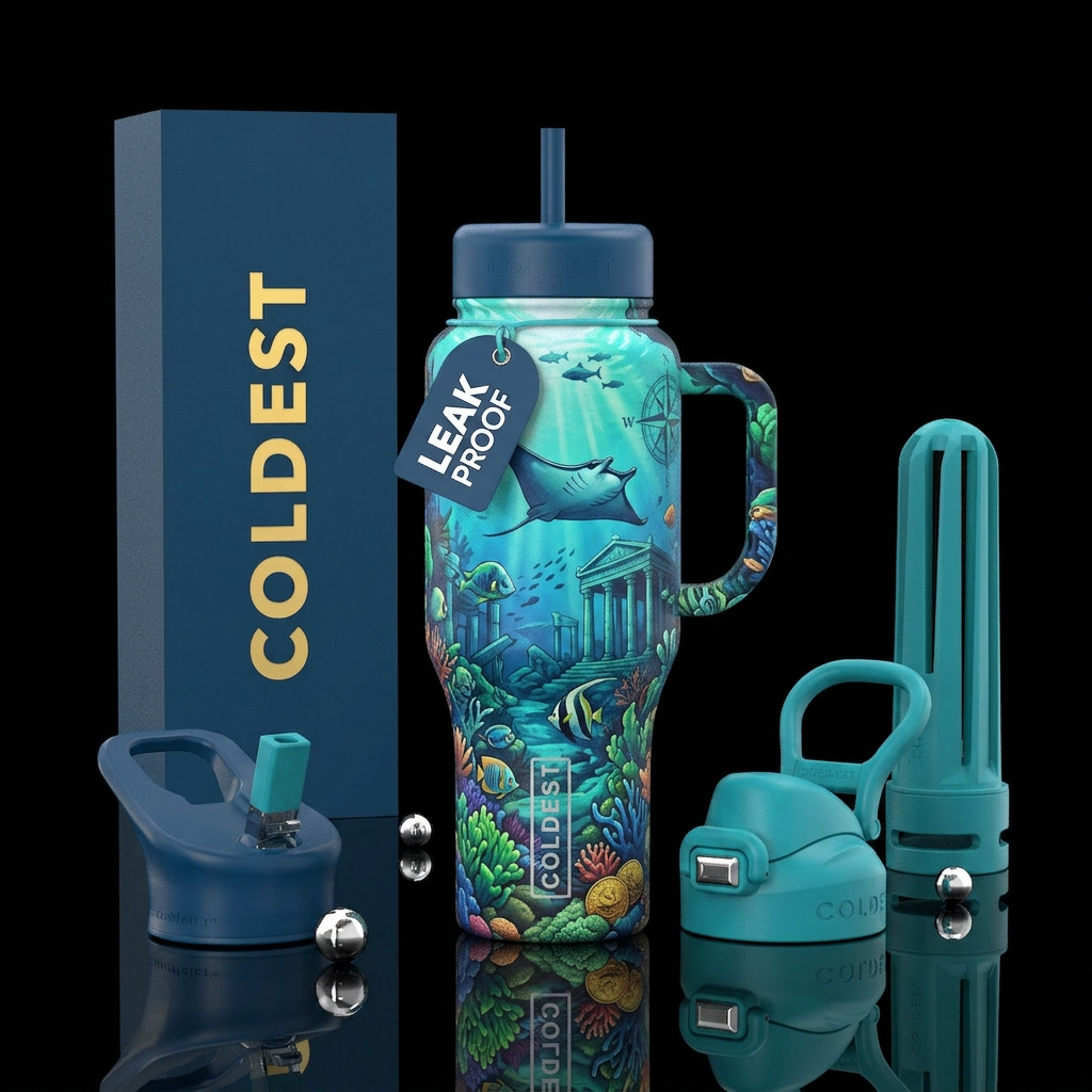 nautical, atlantis, manta ray water bottle design