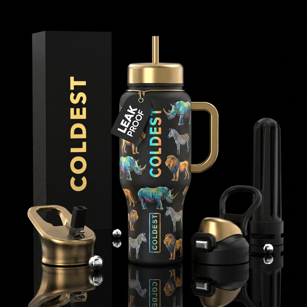 rhino. zebra. lion water bottle design
