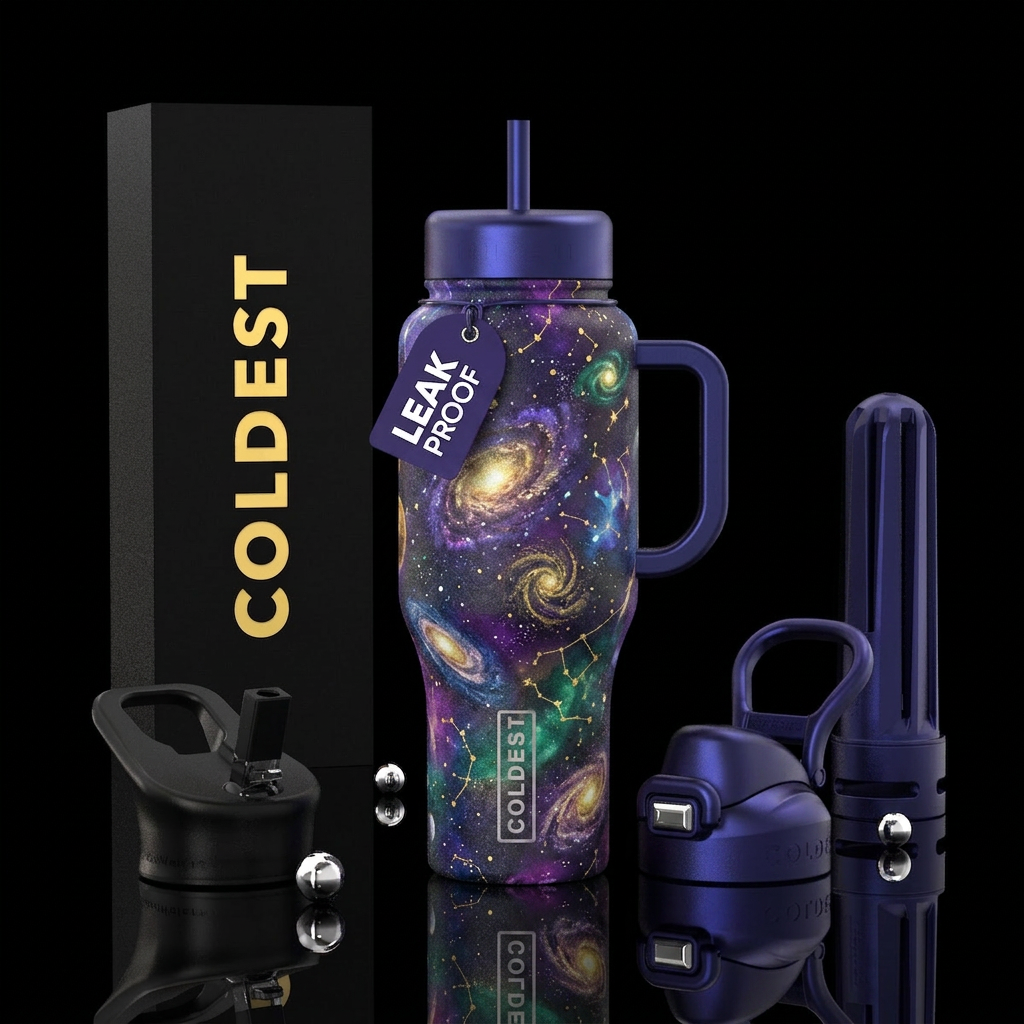 abstract, celestial water bottle design