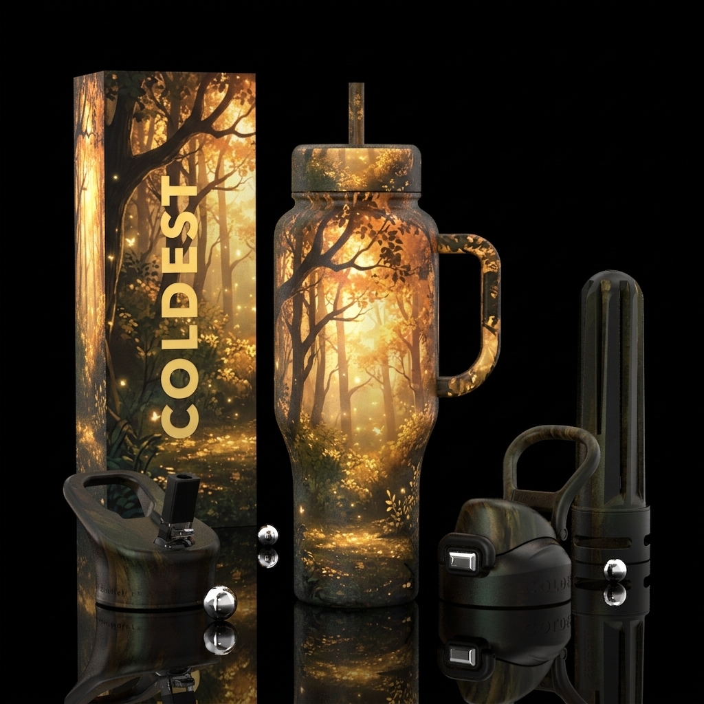 enchanted forest, golden hour water bottle design