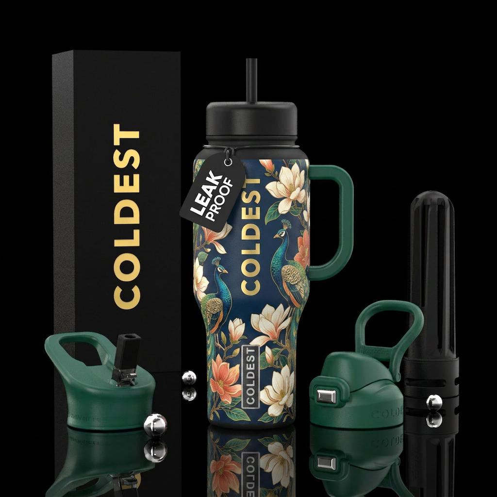 magnolia, peacock, japanese water bottle design