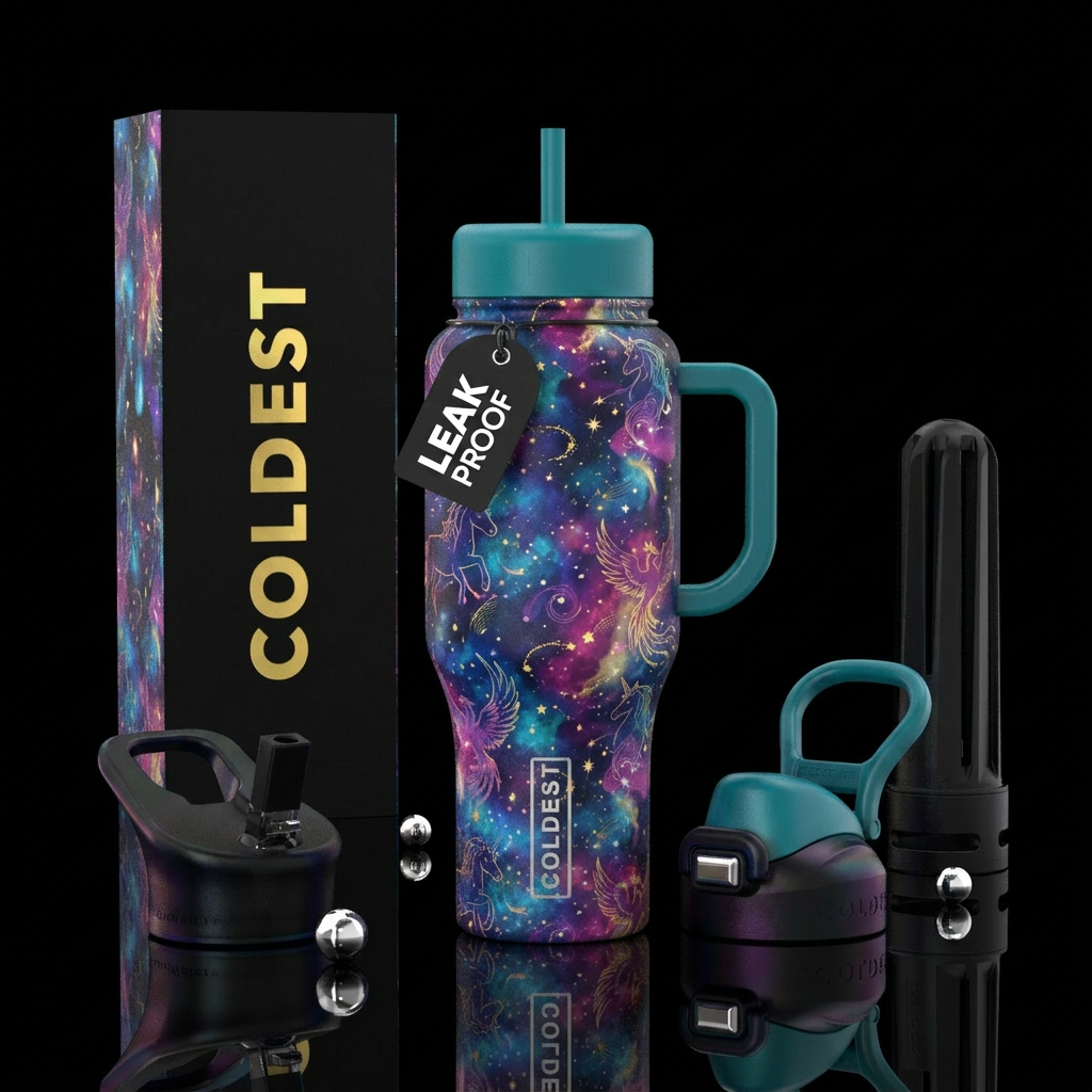 magical, vibrant, whimsical water bottle design