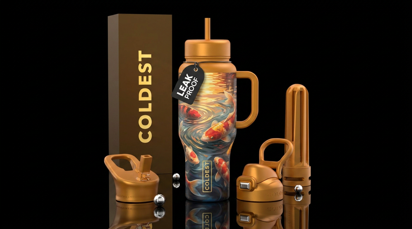 koi fish, golden hour water bottle design