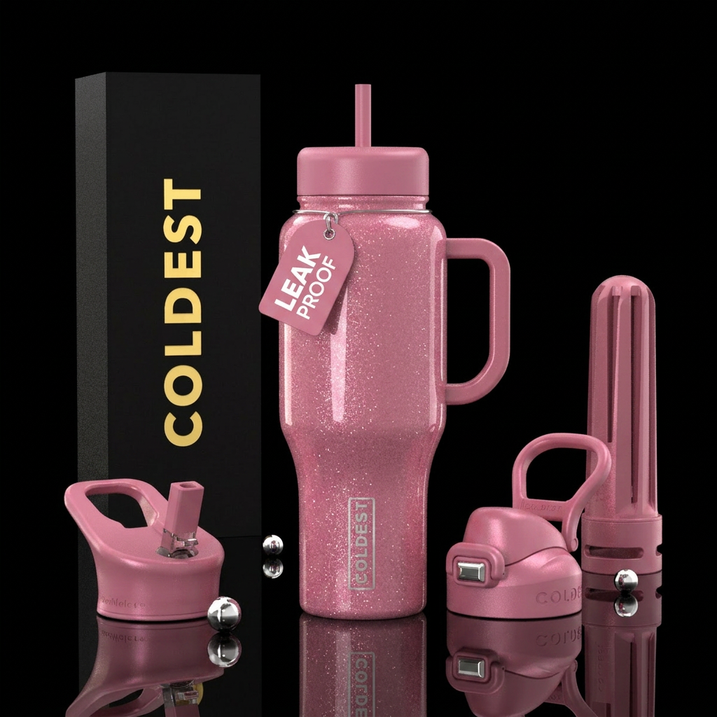 dusty pink, shiny, sparkly. water bottle design