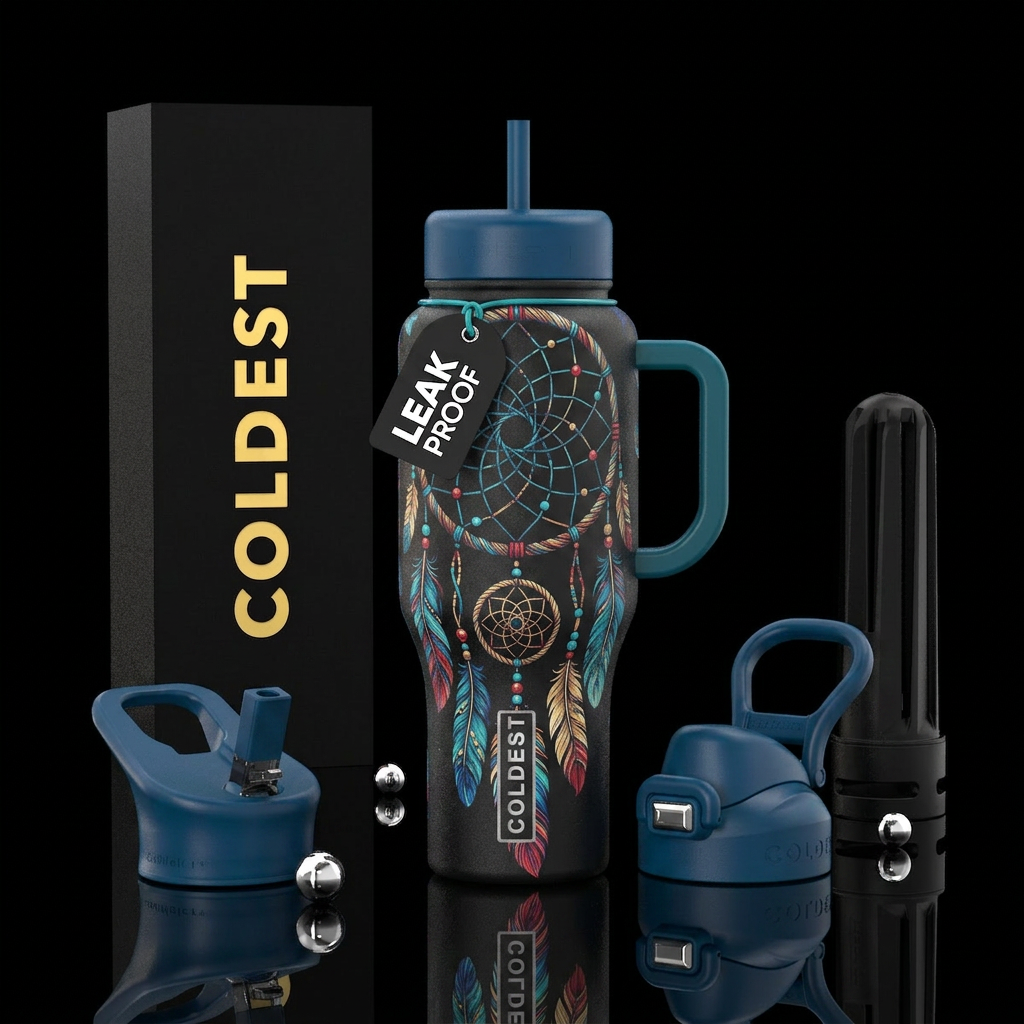 dream catcher, boho, feathers water bottle design