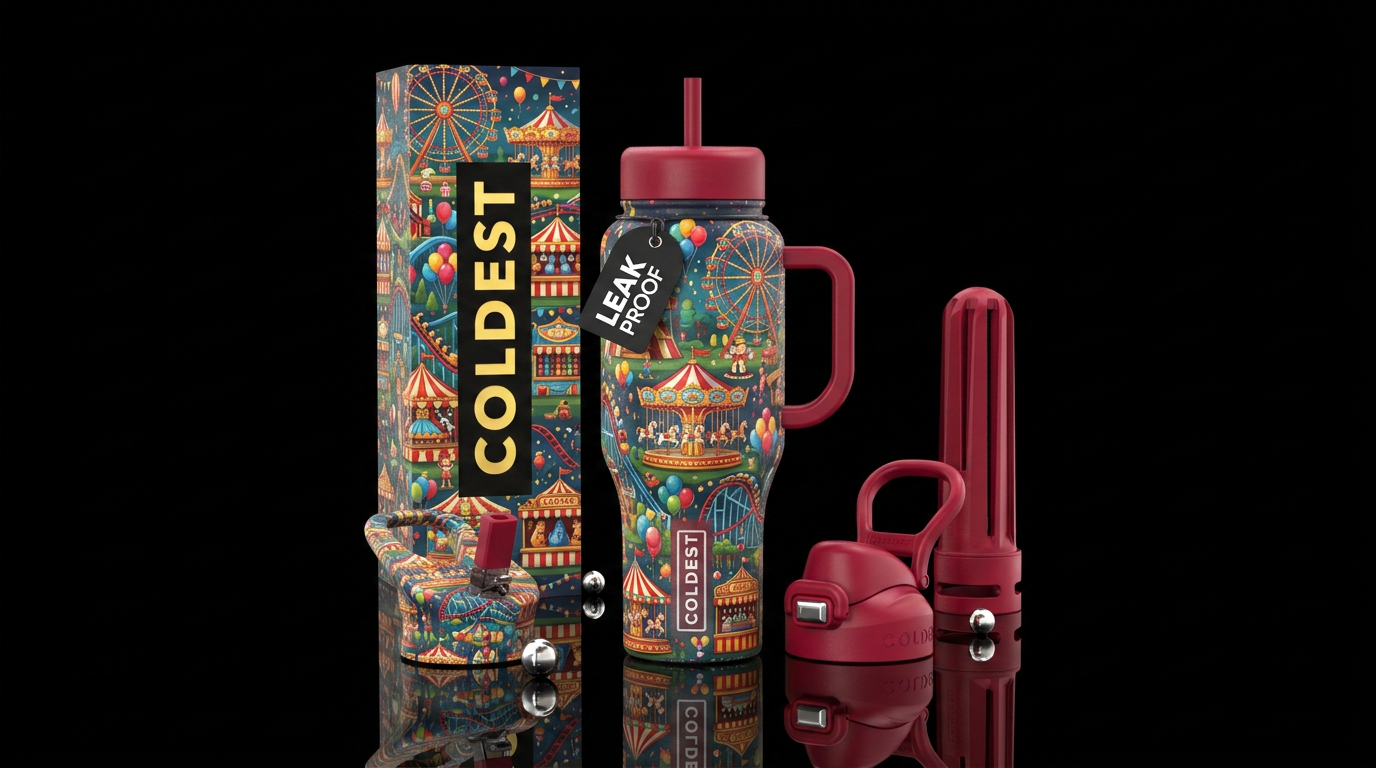 carnival, happy mood, games. rides water bottle design