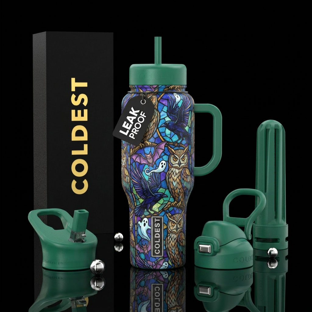 Owl Stained Glass water bottle design