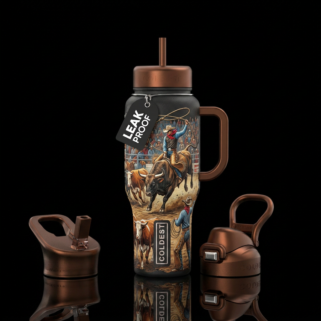 rodeo, cows, bullriding, water bottle design