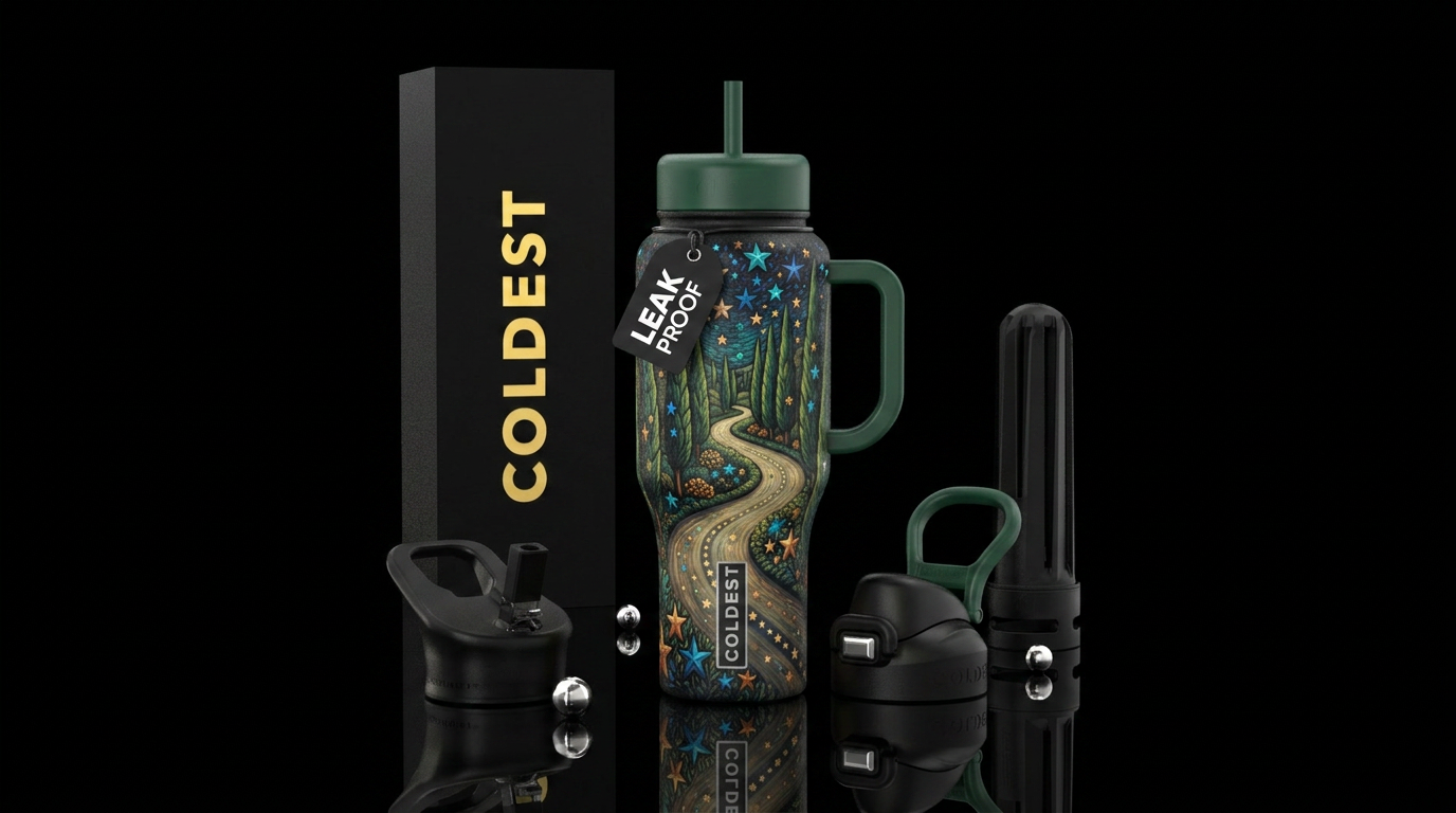 road with cypress stars water bottle design