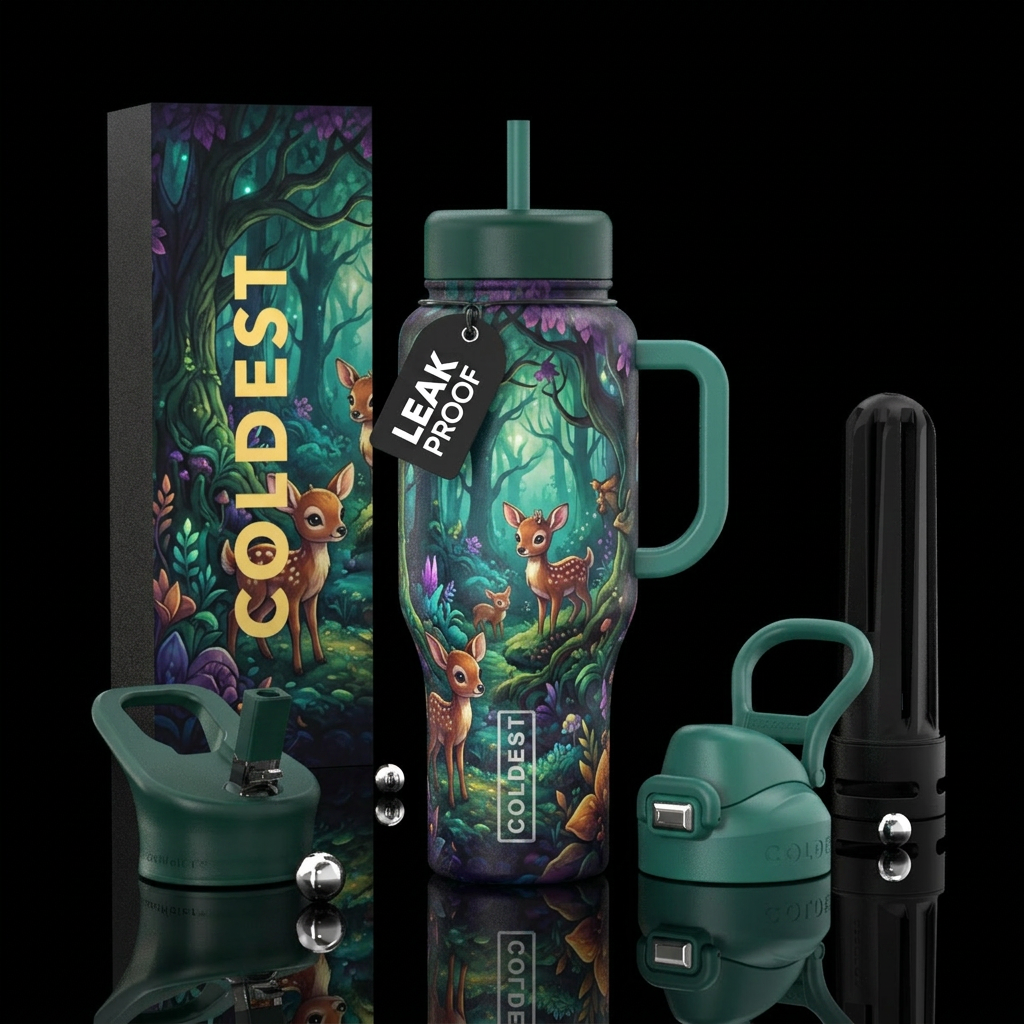Baby deers in the forest water bottle design