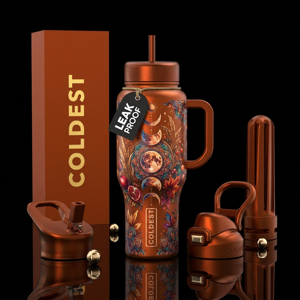 harvest moon, bohemian, extravagant water bottle design