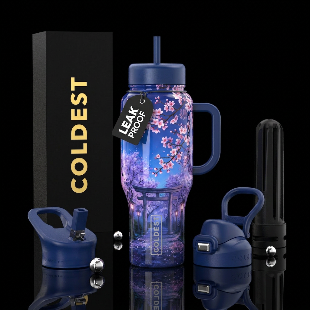 cherry blossom season, blue hour water bottle design