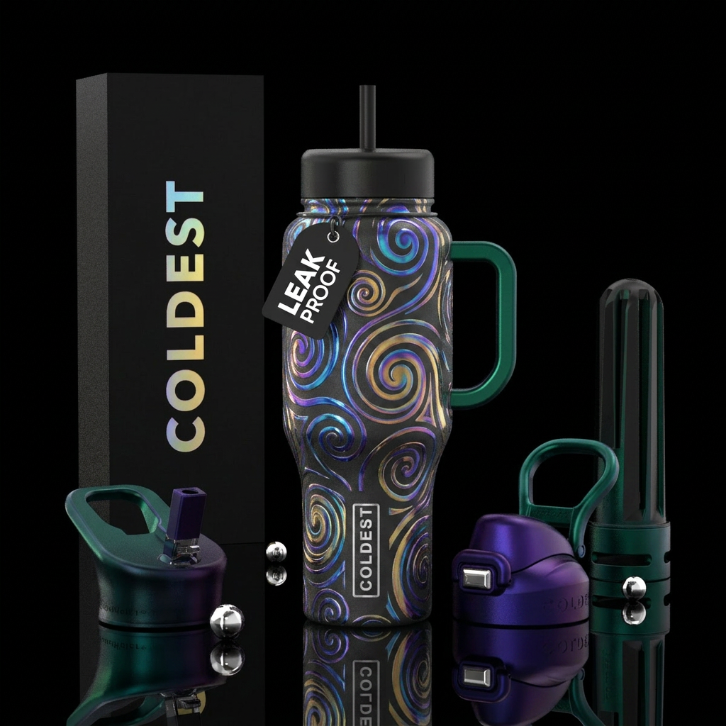 vibrant, swirls, spirals, beautiul water bottle design