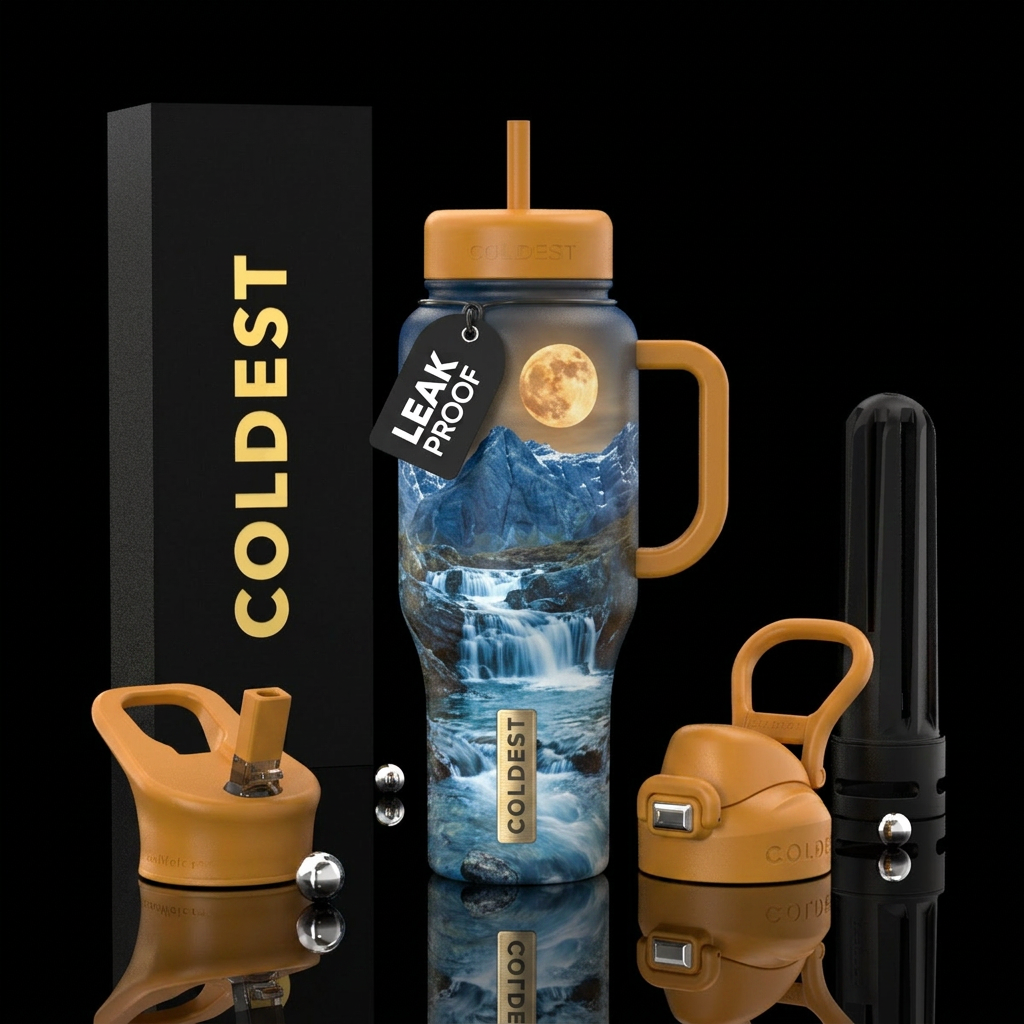 mountains, waterfall, waterfall, harvest moon water bottle design