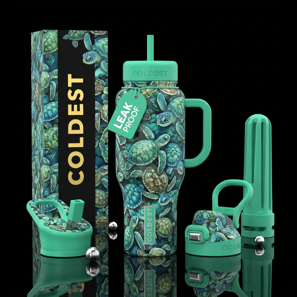 baby turtles water bottle design