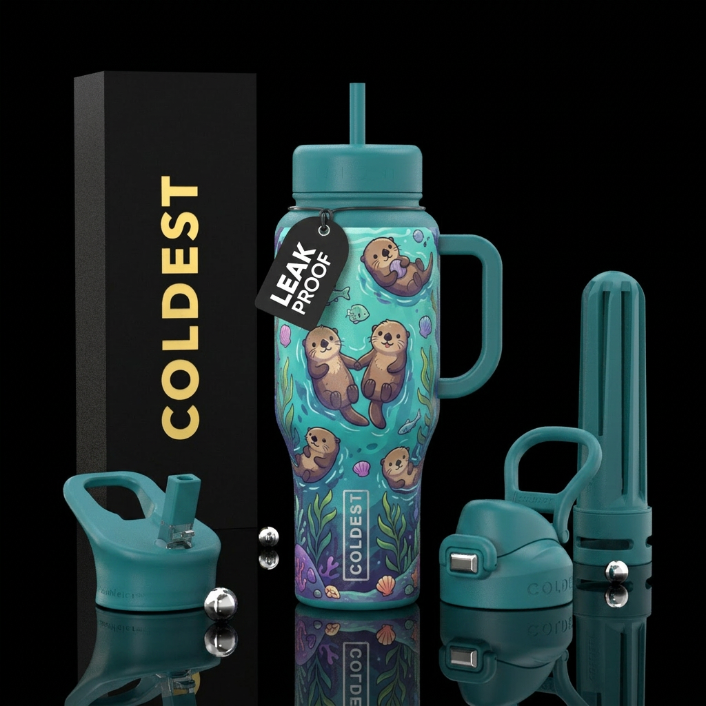 Baby sea otters water bottle design