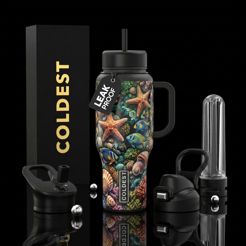 tide pools. star fish, fish, seashells water bottle design