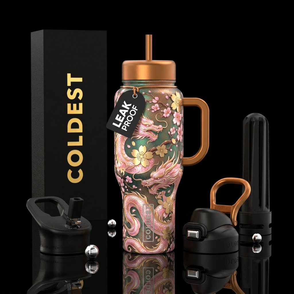 cherry blossom season, luxurious, mythical water bottle design