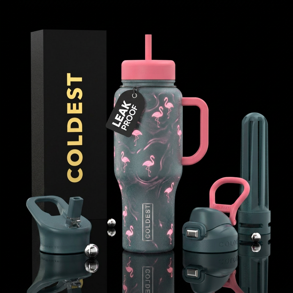 baby flamingo, glowie water bottle design