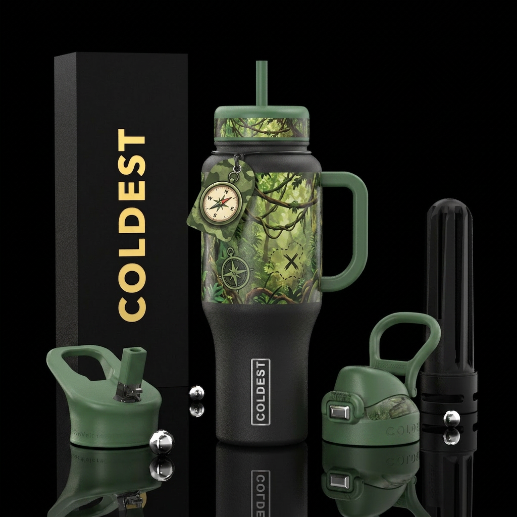 jungle, survival game water bottle design