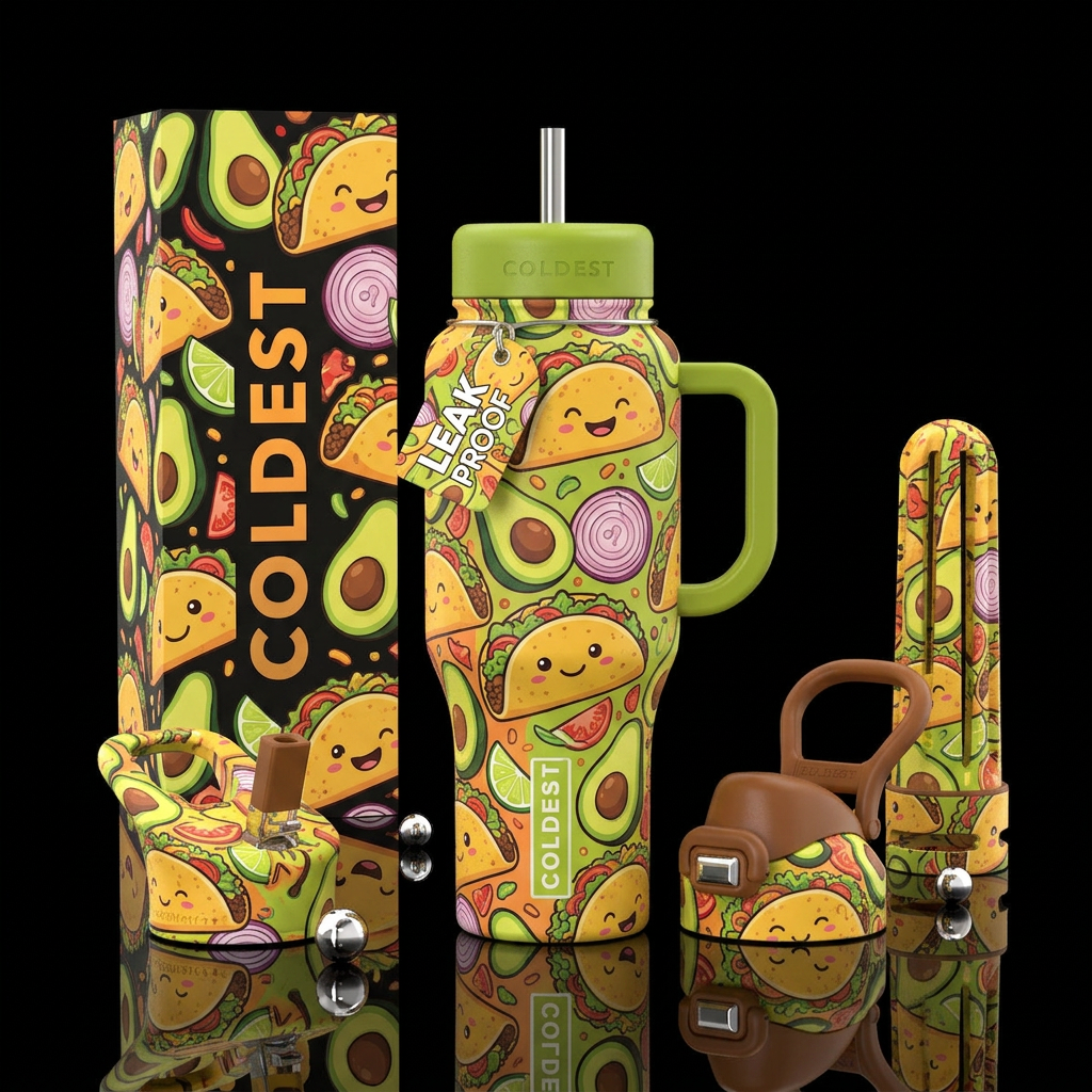 Taco Tues water bottle design