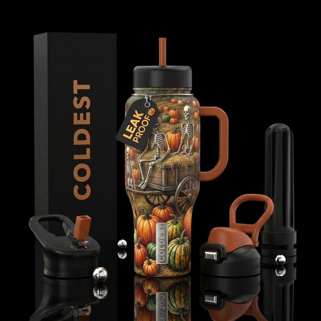 Skeleton hayride water bottle design