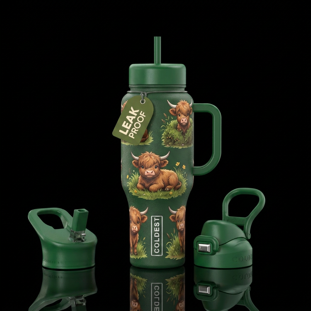 baby highland cows water bottle design